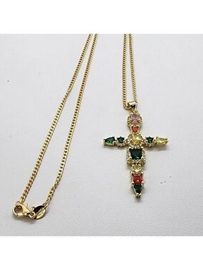 Brand New Multi Color Gemestone Cross Necklace